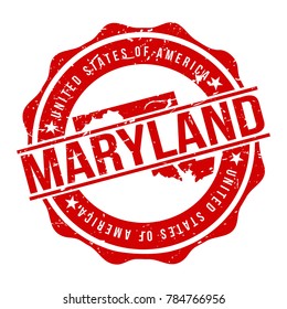 Maryland America Original Stamp Design Vector Art Tourism Souvenir Round.