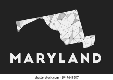 Maryland - communication network map of US state. Maryland trendy geometric design on dark background. Technology, internet, network, telecommunication concept. Vector illustration.