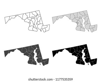 Maryland County Map (Gray, Black, White)
