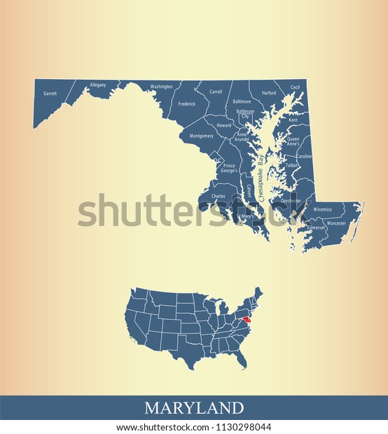 Maryland County Map Vector Outline 600w 1130298044 