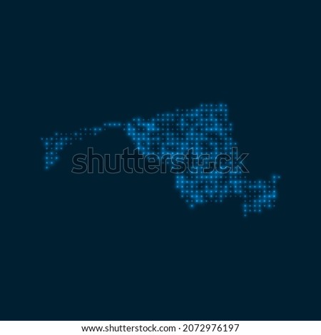 Maryland dotted glowing map. Shape of the us state with blue bright bulbs. Vector illustration.