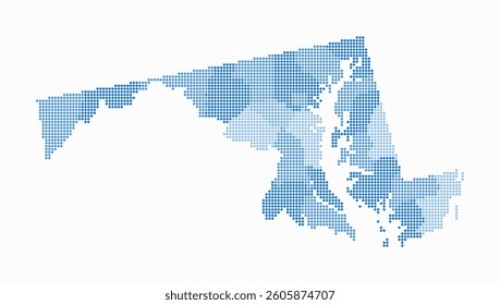 Maryland dotted map. Digital style map of the state on white background. Maryland shape with circle dots. Colored dots style. Small size circles. Creative vector illustration.