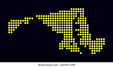 Mapa pontilhado de Maryland. Mapa de estilo digital do estado no plano de fundo escuro. Forma de Maryland com pontos circulares. Estilo de pontos coloridos. Círculos grandes. Incrível ilustração vetorial.