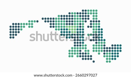 Maryland dotted map. Digital style map of the state on white background. Maryland shape with circle dots. Colored dots style. Large size circles. Abstract vector illustration.