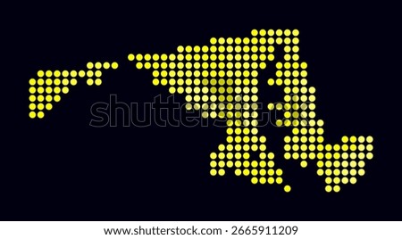 Maryland dotted map. Digital style map of the state on dark background. Maryland shape with circle dots. Colored dots style. Large size circles. Awesome vector illustration.