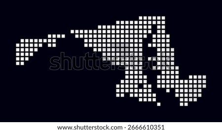 Maryland dotted map. Digital style map of the state on dark background. Maryland shape with square dots. Colored dots style. Large size squares. Abstract vector illustration.