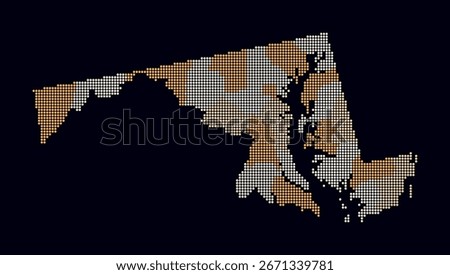 Maryland dotted map. Digital style map of the state on dark background. Maryland shape with circle dots. Colored dots style. Small size circles. Awesome vector illustration.