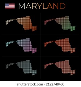 Maryland dotted map set. Map of Maryland in dotted style. Borders of the US state filled with beautiful smooth gradient circles. Elegant vector illustration.