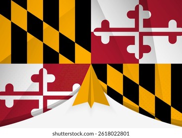 Maryland Flag with Abstract Paper Airplane Design, National Flag in a geometric folded paper style. Vector illustration.
