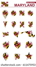 Maryland Flag Collection. Big set for design. Vector Illustration.