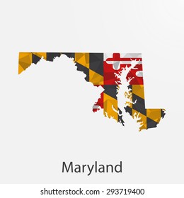 Maryland flag map in geometric,mosaic polygonal style.Abstract tessellation,background. Low poly vector illustration EPS10