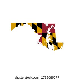 Maryland flag map poster. US state pride wall decor artwork. Patriotic printable digital art. Detailed vector illustration