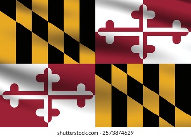 Maryland flag official colors and proportion digital vector illustration. Pleated flag.