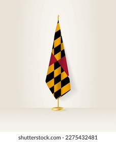 Maryland flag on a flag stand. Vector illustration.