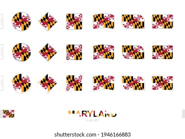 Bandera de Maryland, banderas simples de Maryland con tres efectos diferentes. Ilustración vectorial.