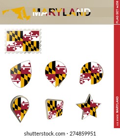 Maryland Flag Set, US state, Flag Set #258. Vector.