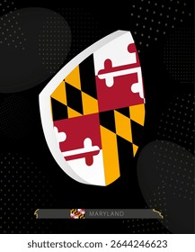 Maryland Flag Shield icon in 3D on Dark Modern Abstract Rugby Background. Perfect for sports events, heritage themes, national celebrations, and patriotic designs.