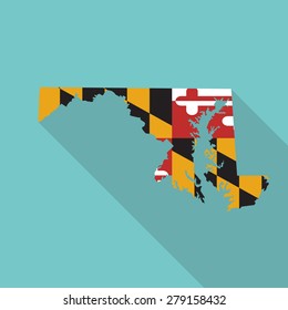 Maryland flag,map flat icon with long shadow. Vector EPS10