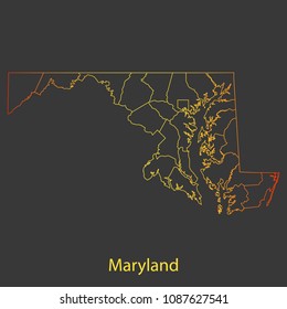 Maryland gradient outline,stroke of map with administrative division. Modern line style vector illustration