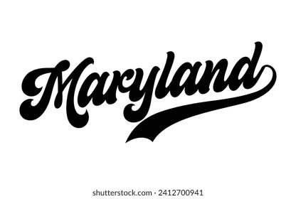 Maryland hand lettering design calligraphy vector, Maryland text vector trendy typography design