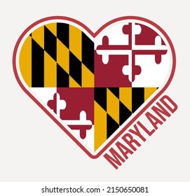 Maryland heart flag badge. Made with Love from Maryland logo. Flag of the us state heart shape. Vector illustration.