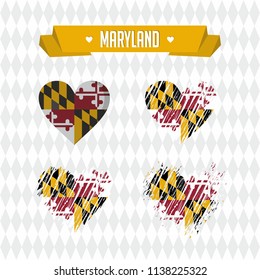 Maryland heart with flag inside. Grunge vector graphic symbols