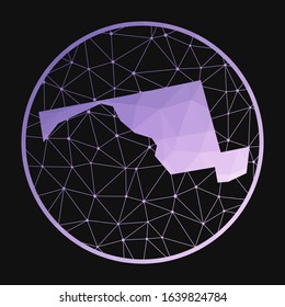 Maryland icon. Vector polygonal map of the US state. Maryland icon in geometric style. The US state map with purple low poly gradient on a dark background.