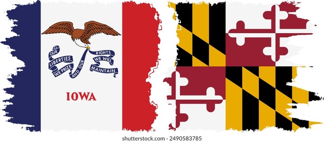 Maryland and Iowa states grunge brush flags connection, vector