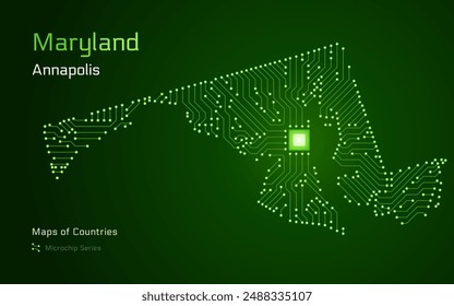 Maryland Map with a capital of Annapolis Shown in a Microchip Pattern. Silicon valley, E-government. United States vector maps. Microchip Series	

