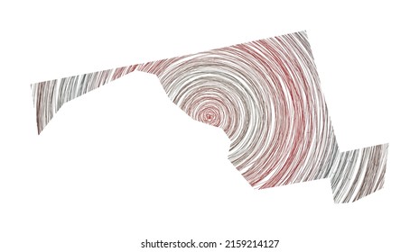 Maryland map filled with concentric circles. Sketch style circles in shape of the us state. Vector Illustration.