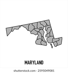 Maryland map in grey style isolated on white background. Vector illustration.	