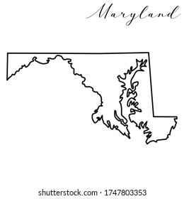 Maryland map high quality vector. American state simple hand made line drawing map