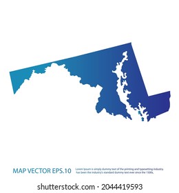 MARYLAND map , infographic style , blue gradient color , on white background with Map World. Wire frame 3D mesh ,