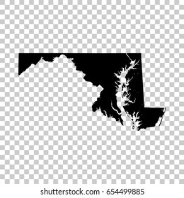 Maryland map isolated on transparent background. Black map for your design. Vector illustration, easy to edit.