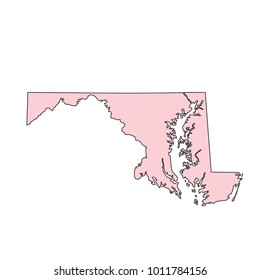 Maryland map isolated on white background silhouette. Maryland USA state.