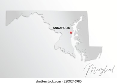 Maryland-Karte einzeln auf weißem Hintergrund, 3D-Darstellung 