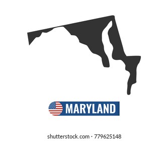 Maryland map isolated on white background silhouette. Maryland USA state. American flag. Vector illustration.
