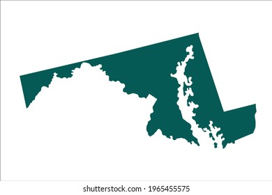MARYLAND map Olive green Color on White Backgound