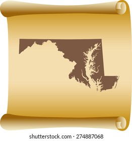 Maryland map on old scroll paper