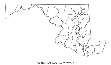 Maryland map outlines on white background vector