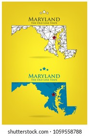 Maryland map polygon geometry with nickname The Old Line State, Vector EPS 10