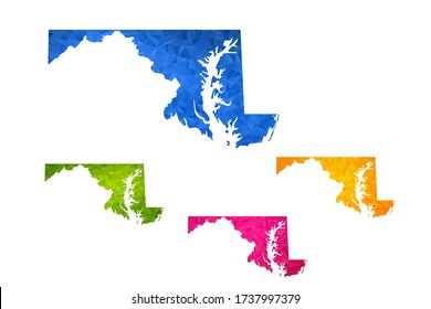 Mapa de Maryland - Conjunto de fondo gráfico de gradiente triangular triangular de bajo estilo de poli geométrico, diseño poligonal para su ,Vector eps 10.