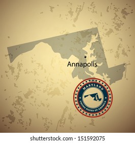 Maryland map with stamp vintage vector background