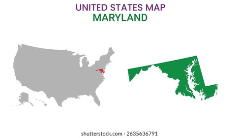 Maryland map of USA state. Maryland map vector illustration. Maryland vector map on white background.
