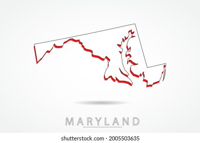 Maryland Map - USA, United States of America map, World Map International vector template with red and outline graphic sketch style isolated on white background - Vector illustration eps 10