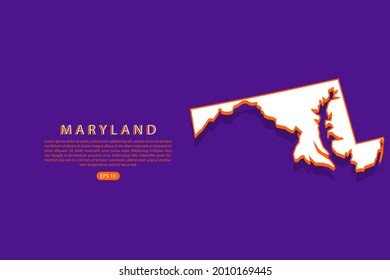 Maryland map - USA, United States of America map, World map vector template with isometric style including shadow, white and orange color on purple background - Vector illustration eps 10