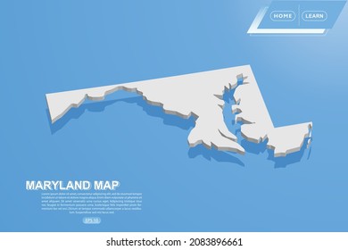 Maryland Map - USA, United States of America Map vector template with isometric style including shadow, white color on blue background for design, website - Vector illustration eps 10