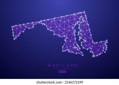 Maryland Map - USA, United States of America map vector template with purple mash line, point scales, and polygon style isolated on purple technology background - Vector illustration eps 10