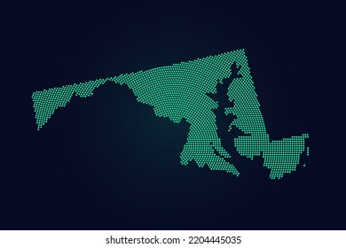 Maryland Map - USA, United States of America Map  vector template with green dots, grid, grunge, halftone style isolated on dark background for education, infographic - Vector illustration eps 10