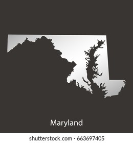 Maryland map,border with chrome,metal shine gradient. Vector illustration